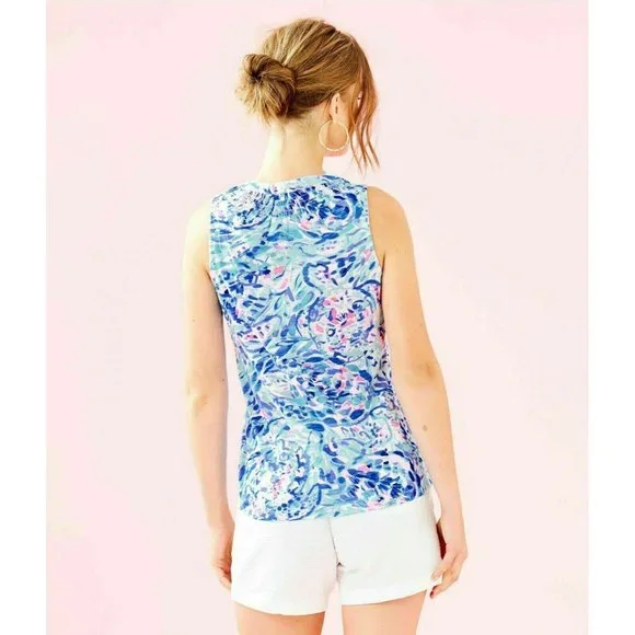 Lilly Pulitzer Essie Tank Tunic Top Smocked Printed Resort Cotton S New - Picture 3 of 3